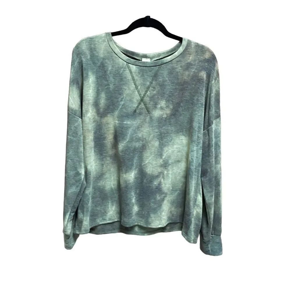 7th Roy Army Green Tie Dye Long Sleeve Top Size Large